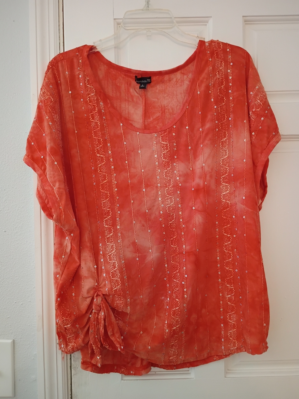 & Other Stories Coral Sequin Stripe Tie-Hem Blouse